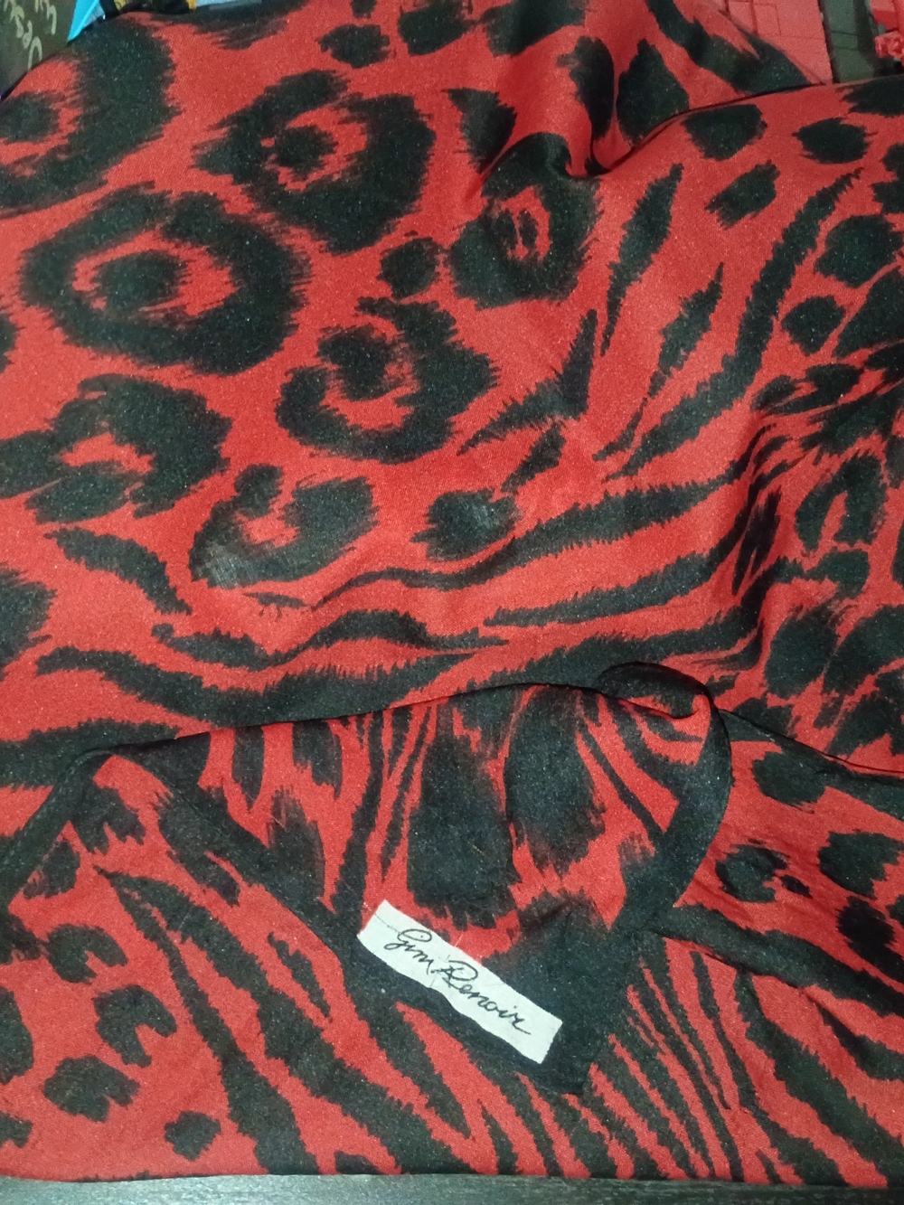 Jim Renoir Paris Vintage Silk Scarf Red Black Leopard Zebra Print